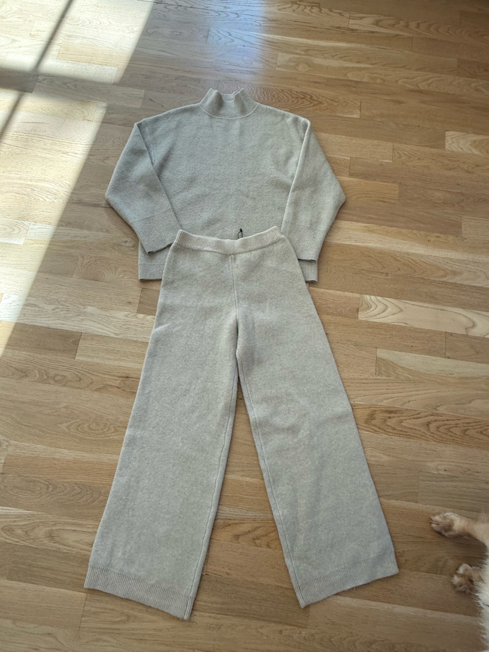 Zara Cream/Tan Knit Sweater & Wide-Leg Pants Set